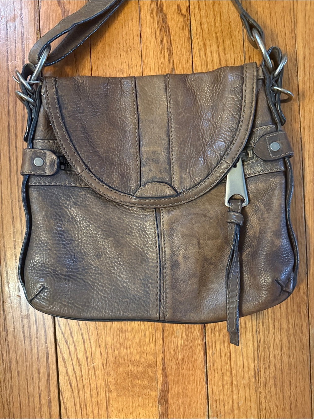 Rustic Fossil Chocolate Leather Crossbody